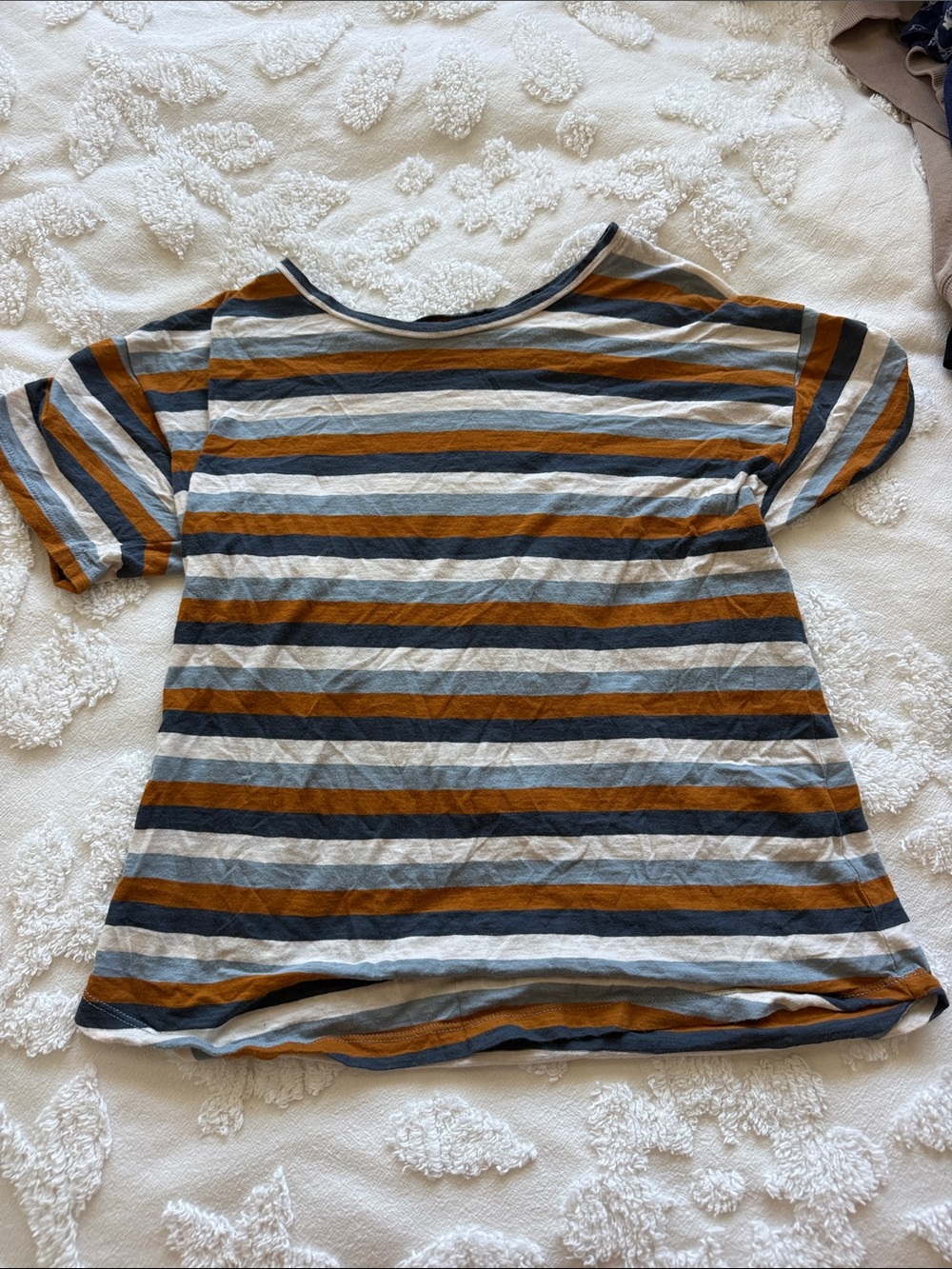 Madewell Striped Short-Sleeve Tee in Rust, Navy & Light Gray worn one time